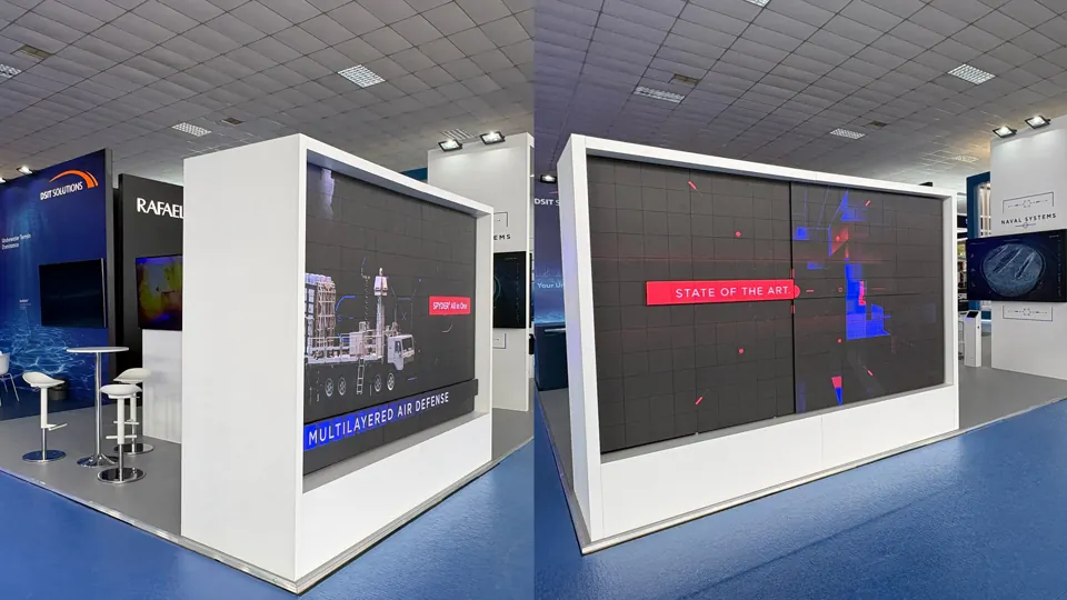 Kinetic Monitor - A kinetic monitor integrated into the RAFAEL exhibition stand. Commissioned by Puzzle Projects Exhibition.