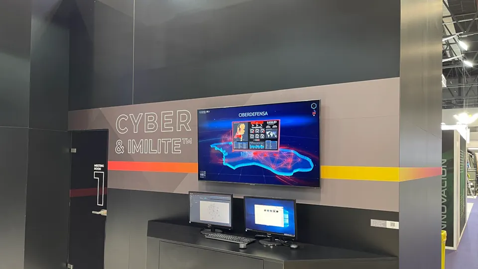 Cyber display - A presentation screen and touch console in the Cyber & Elite area.